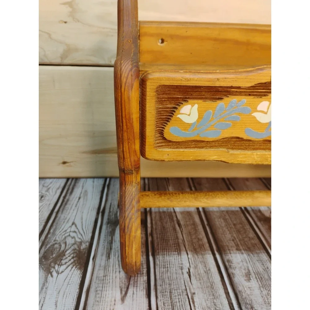 Wooden Wall Mount Shelf Paper Towel Holder Kitchen Folk Cottage Country Vtg